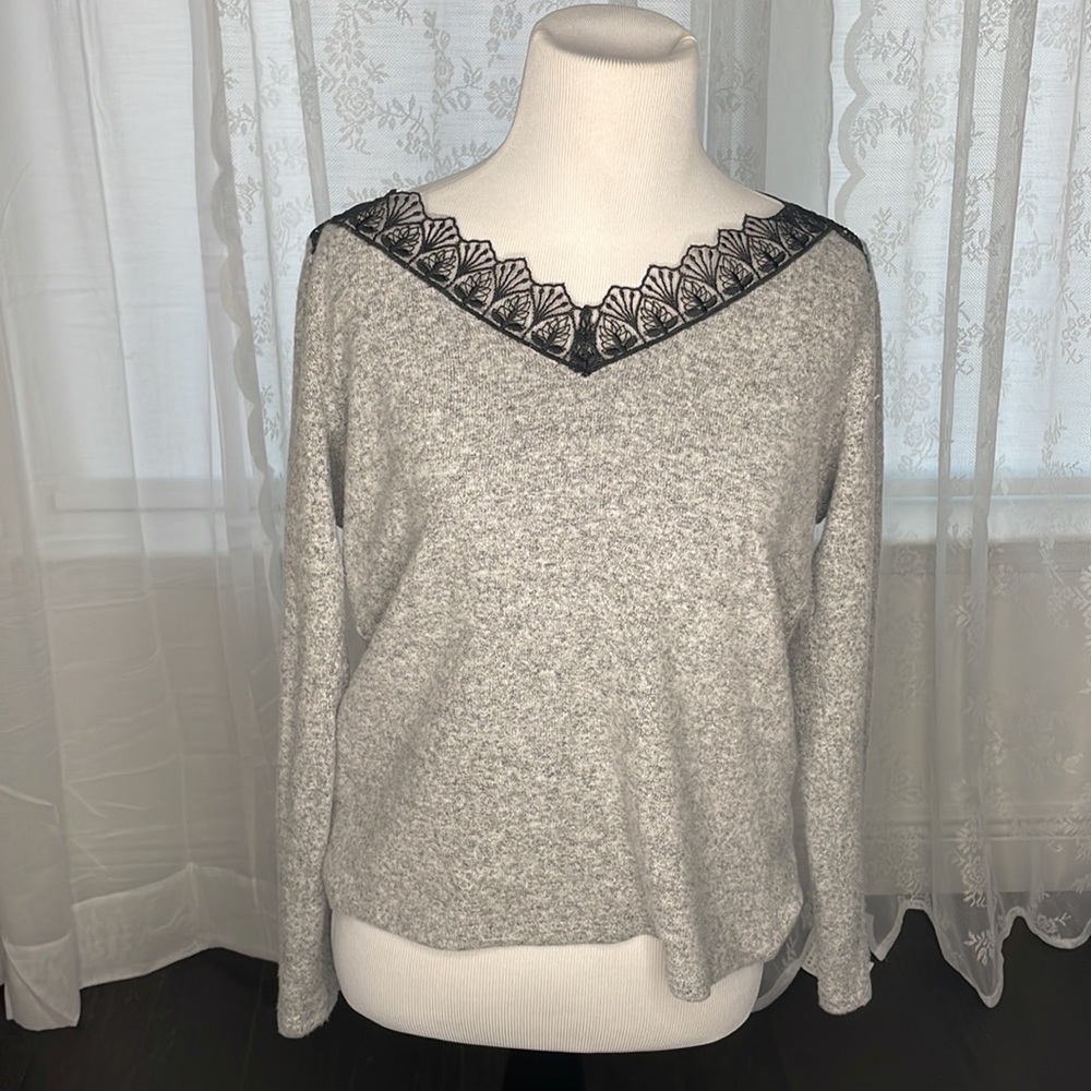 From PARIS! Grey NAF NAF sweater, keyhole back